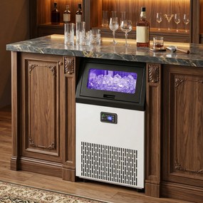 HOMCOM Komercyjna maszyna do lodu, 55 kg/24 h stal nierdzewna, wolnostojąca lub do zabudowy z 13 kg pojemnikiem | Aosom PL