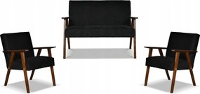 Zestaw mebli PRL retro SOLER sofa fotele Family Meble czarny welur Angel