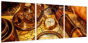 Obraz - Historyczne narzędzia marynarzy (z zegarem) (90x30 cm)