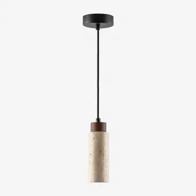 Lampa Sufitowa Ø6,5 Cm Z Trawertynu I Drewna Davise Czarna - Sklum