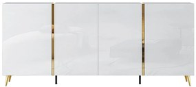 Kredens 4-drzwiowy - 200 cm - Błyszczący biały i Złoty - MARZIALO
