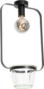 Nowoczesna lampa sufitowa czarna ze szklanym prostokątnym kloszem - Roslini