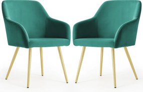 2x Welurowe krzesło tapicerowane gładkie Butelkowa Zieleń ESTELLE Złote nogi