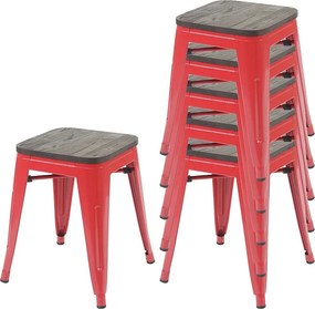 Taboret MCW-A73 (zestaw 6 sztuk) Drewniane siedzisko,  czerwony