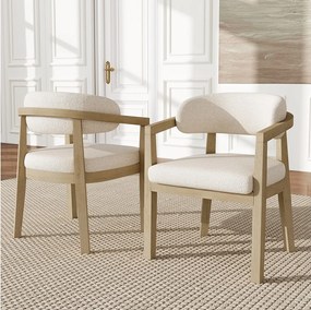 Zestaw 2 krzeseł do jadalni z litego drewna - 58 x 58 x 78 cm - Styl nowoczesny - tapicerka pętelkowa - kolor naturalny