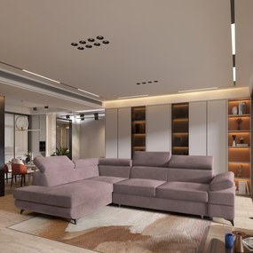 Masseno Narożnik FAVIEN z funkcją spania i pojemnikiem na pościel Narozniki L, Rozkładana sofa - Wrzosowy, MONOLITH 62