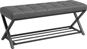 HOMCOM Ławka na buty, ławka do przedpokoju z ekoskórzanym siedziskiem, 112 x 37 x 47 cm, ciemnoszara | Aosom PL