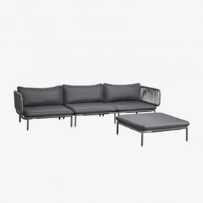 Modułowa Sofa Ogrodowa 3-częściowa Z 2 Narożnikowymi Fotelami I Pufem Roubly Grafitowa Szarość - Sklum