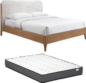 Łóżko 160 x 200 cm z zagłówkiem z ekologicznego futra – Biały i naturalny + Materac – SERAVELA