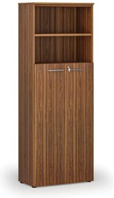 Szafa biurowa kombinowana PRIMA WOOD, drzwi na 4 poziomach, 800 x 420 x 2128 mm, orzech