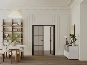 Drzwi kompletne 2-skrzydłowe dwustronne z aluminium i dymionego szkła hartowanego - 2 x wys. 204 x szer. 73 cm - Czarny - SEROTO