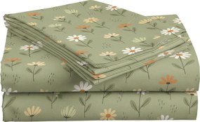 PrzytulneMieszkanie.pl Bawełniane prześcieradło FLORAL NEST zielone 140x240 cm