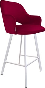 Hoker Milano krzesło barowe tkanina Welur podstawa metalowa : Kolor nogi - Biały profil, Kolor tkaniny - VELVET - MG31, Typ siedziska - Siedzisko stałe