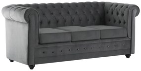 Kanapa 3-osobowa rozkładana z aksamitu w kolorze antracytowym CHESTERFIELD