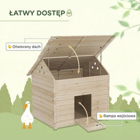 PawHut Kaczy domek z otwieranym klapowo dachem, kojec dla drobiu z podwyższoną podłogą i rampą, drewno świerkowe, 100 x 82,5 x 91 cm