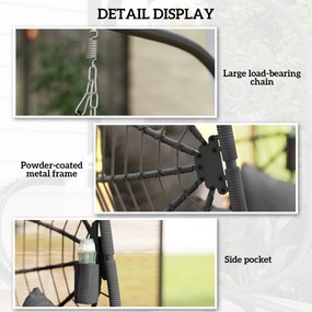 Outsunny Outdoor Wiszący Fotel z poduszką, Egg-Chair, 120 cm x 106 cm x 188 cm, Szary