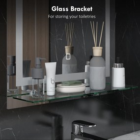 kleankin LED Lustro łazienkowe, ściemnialne, przeciwmgielne, z przełącznikiem dotykowym, półka, 50 x 70 cm, Srebrny