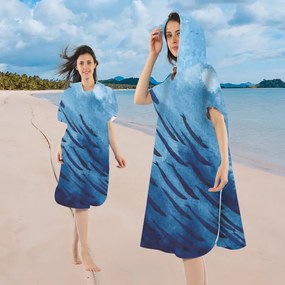 Ponczo plażowe WHALES niebieskie 80x145 cm