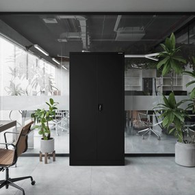 Biurowa szafa metalowa na akta JAN, 900 x 1850 x 400 mm, czarna