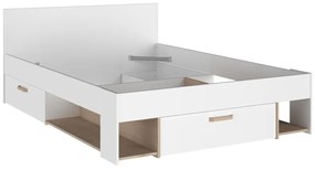 Łóżko 140 x 190/200 cm ze schowkami - Biały i naturalny - KINSELIA