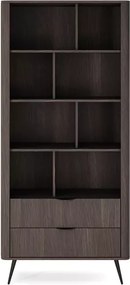 Regał Valeri – elegancki regał z szufladami i otwartymi półkami, nowoczesny design dąb dunin z czarnymi metalowymi akcentami