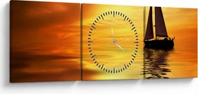 Obraz - Żaglówka o zachodzie słońca (z zegarem) (90x30 cm)
