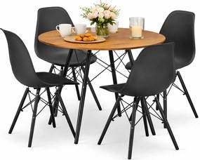 Okrągły nowoczesny stół z 4 czarnymi krzesłami  R8-N21