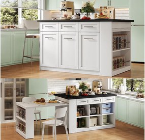 Wyspa kuchenna - z 3 drzwiami i 6 szufladami - Blat rozsuwany - Otwarte półki - Dla 2-6 osób - Biały+czarny