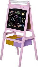 Tablica dziecięca HOMCOM tablica do rysowania dla dzieci konstrukcja 3 w 1 tablica do zabawy 2 zdejmowane kosze magnetyczne dla dzieci powyżej 3 lat MDF włóknina kolor różowy 58,5 x 50,5 x 118 cm