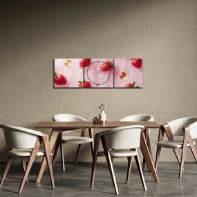 Obraz - Truskawki w bąbelkach (z zegarem) (90x30 cm)