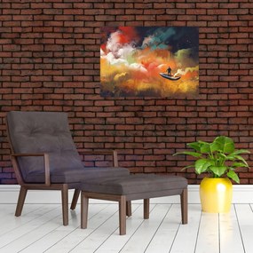 Obraz na szkle - człowiek unoszący się w kosmosie (70x50 cm)