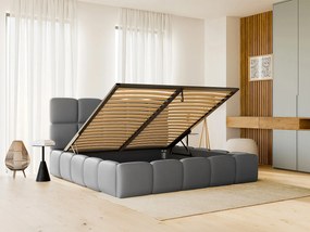 Łóżko ze skrzynią 160 x 120 cm - Tkanina o teksturze skóry - Szary - DAMADO Pascala Morabito