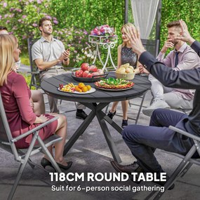 Outsunny Stół Ogrodowy Ø118cm, Odporny na Warunki Atmosferyczne Stół Tarasowy z Aluminium, Stół z Krzyżowymi Nogami i Żebrowanym Blatem, Czarny | Aosom PL