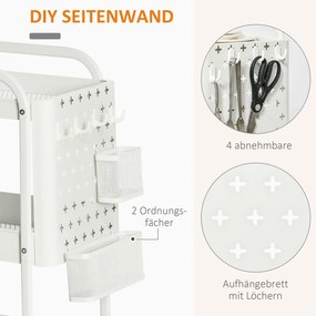HOMCOM Wózek 3-poziomowy Wózek do serwowania Wózek do przechowywania Półka kuchenna z kółkami Biały