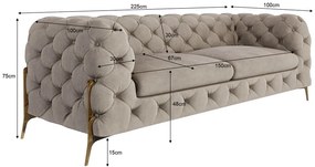 Szarobeżowa aksamitna sofa 225 cm Chelsea Bis – Ropez