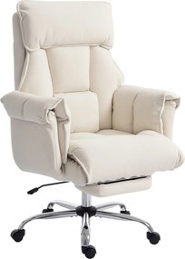 HOMCOM Fotel biurowy regulowany obrotowy z podparciem lędźwiowym, podnóżkiem, śnieżnym flanellem, 80 x 80 x 106-114 cm Cremeweiß | Aosom PL
