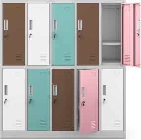 Pastelowa szatnia szkolna 10-skrytkowa Bartuś 136x45x150 cm