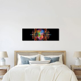 Obraz - Popiersie Buddy w neonowych kolorach (z zegarem) (90x30 cm)