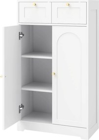 HOMCOM Szafka łazienkowa wąska z 2 szufladami, regulowaną półką 60 x 30 x 108 cm Biały | Aosom PL