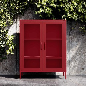 Witryna przeszklona niska czerwona: Modern GINA, 800 x 1015 x 400 mm