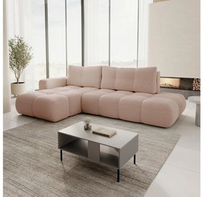 Rozkładana narożna sofa tapicerowana z pojemnikiem w układzie L ALMADA lewa różowa