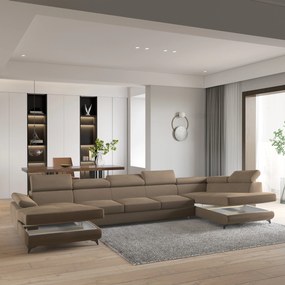 Masseno Narożnik MONTIVA z funkcją spania i pojemnikiem na pościel Narozniki U, Rozkładana sofa - Beżowy, MONOLITH 09