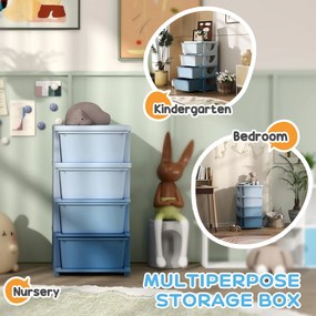 HOMCOM Pudełka do przechowywania dla dzieci, 3 szuflady, zaokrąglone krawędzie, podniesiony design, Plastik, Niebieskie