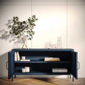 Szafka RTV metalowa na nóżkach granatowa Modern ROSA, 1150 x 595 x 400 mm