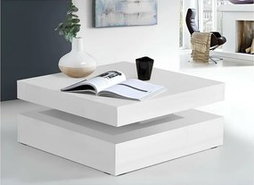 Kwadratowy stolik kawowy z obracanym błyszczącym białym blatem dla nowoczesnego i praktycznego salonu