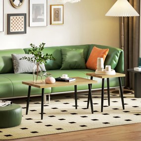 HOMCOM Zestaw 2 Stolików Kawowych, Duży i Mały Stolik z Ramą Metalową i Blatem Drewnianym, Elastyczne Stoliki Kawowe, Drewno Naturalne