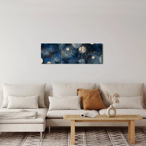Obraz - Niebiesko-złote pierścienie (z zegarem) (90x30 cm)