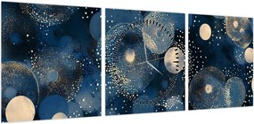 Obraz - Niebiesko-złote pierścienie (z zegarem) (90x30 cm)