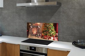 Panel szklany do Kuchni Wieczór przy Kominku i Choince