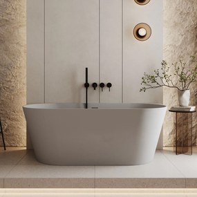 Wanna wolnostojąca przyścienna WALL White Matt / Glow  z konglomeratu biała matowa/błyszcząca 160 x 75 cm przelew typu SLIM : Kolor wanny - Szary matowy